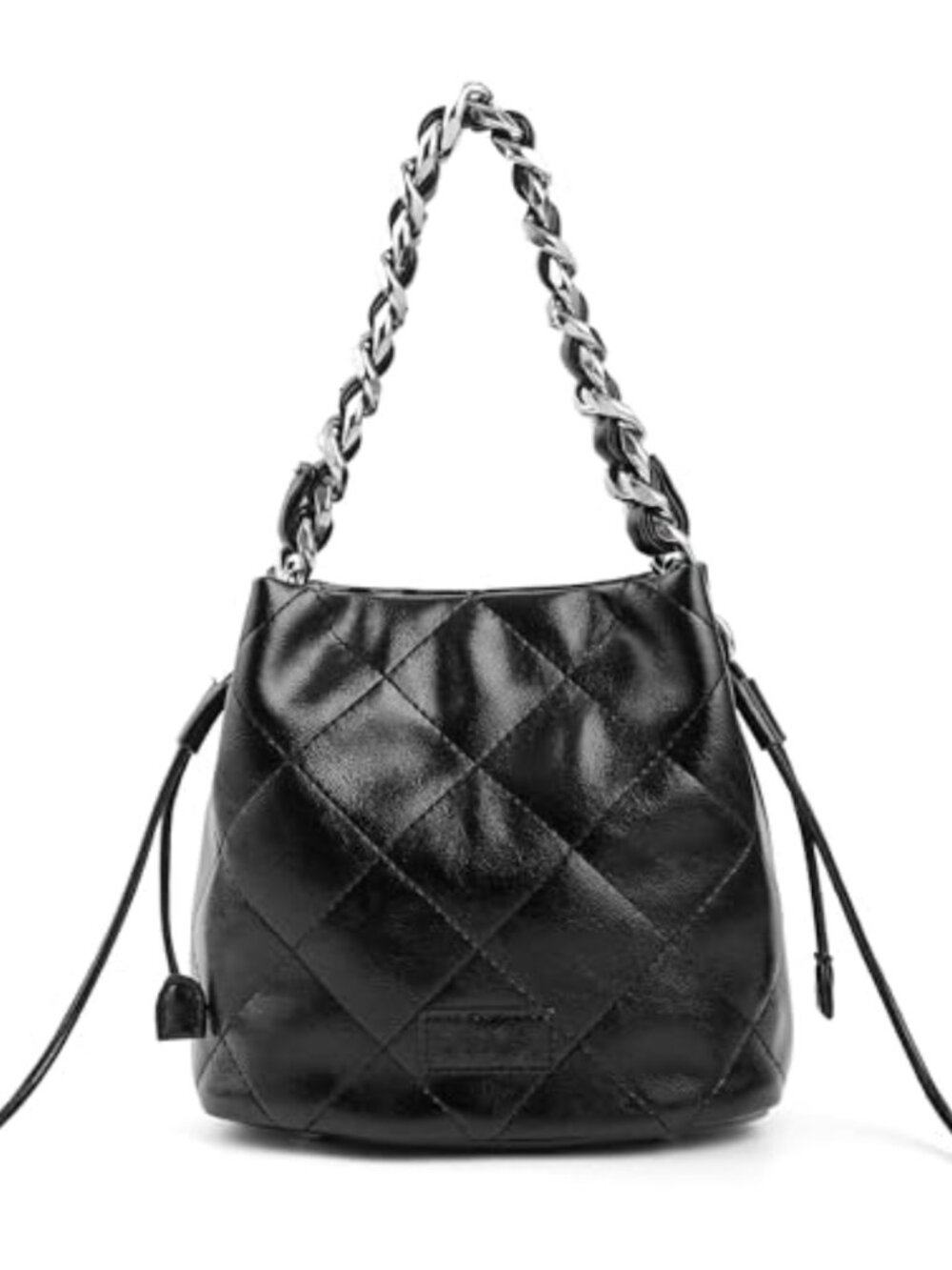 Quilted Vegan Leather Bucket Bag Small Crossbody Shoulder Handbag